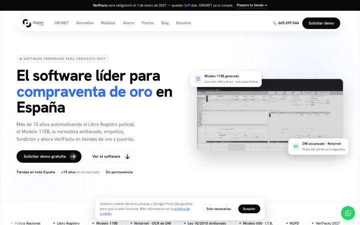 Ekraanipilt saidist diginetsoftware.es