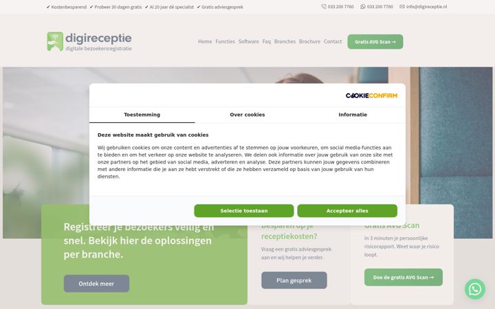 Screenshot van digireceptie.nl