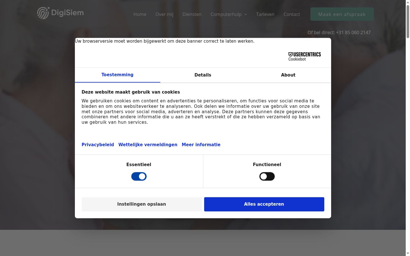 Snímka obrazovky banera súhlasu zobrazeného pred akoukoľvek interakciou