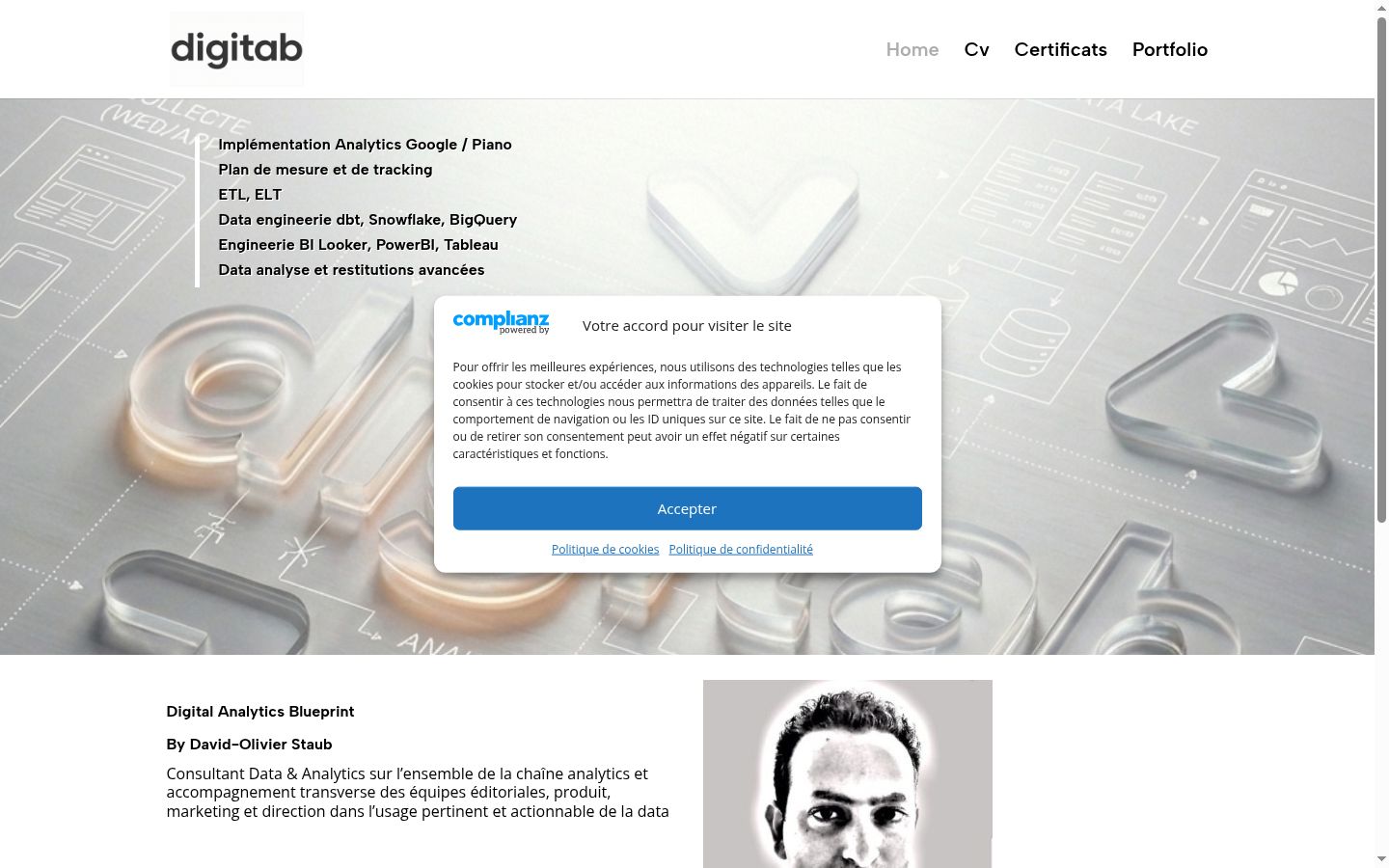 Capture d'écran de la bannière de consentement affichée avant toute interaction