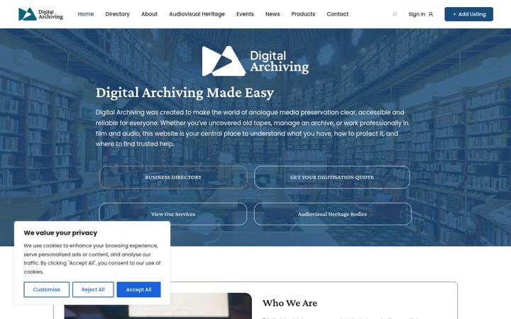 Screenshot of digital-archiving.com