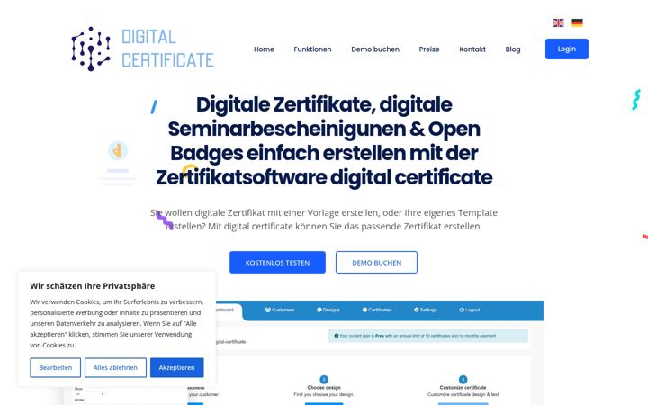 Screenshot von digital-certificate.info