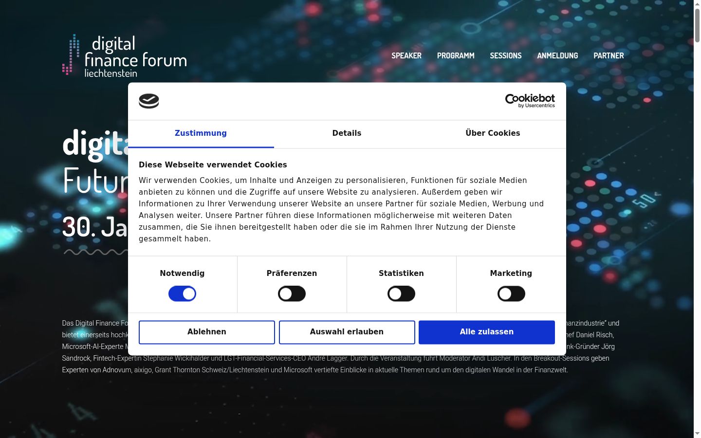 Screenshot of the consent banner shown before any interaction