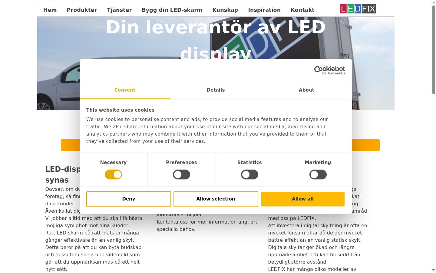 Skærmbillede af samtykkebanneret, som det blev vist før nogen interaktion