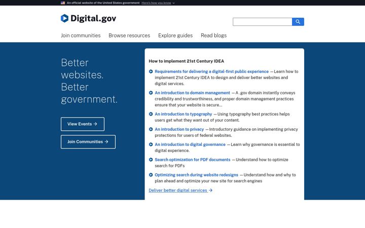 Screenshot ta' digital.gov