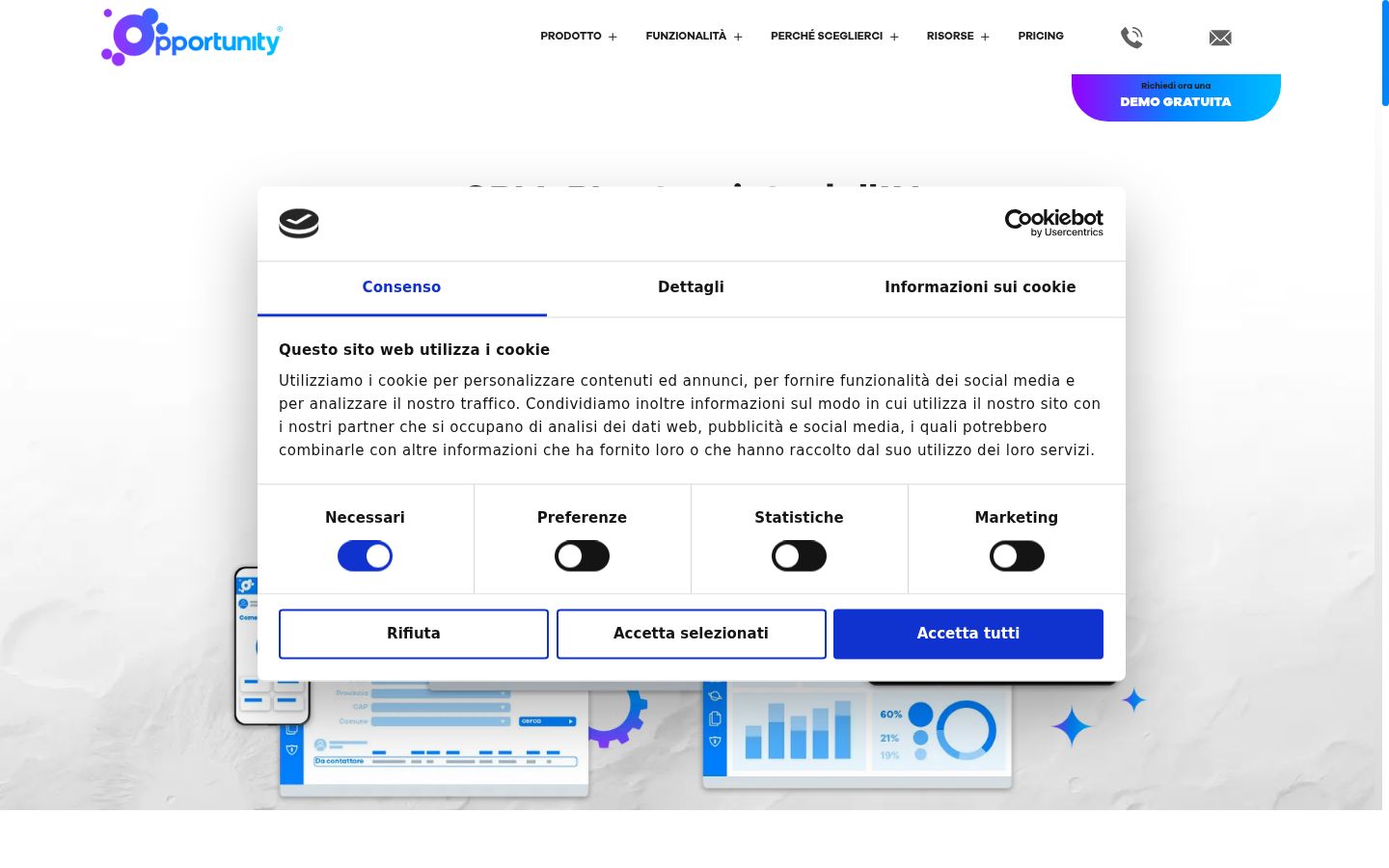 Screenshot del banner di consenso mostrato prima di qualsiasi interazione