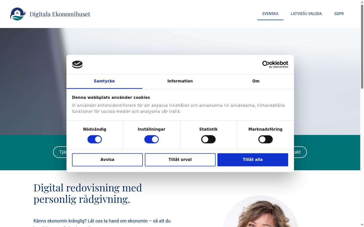 Skærmbillede af samtykkebanneret, som det blev vist før nogen interaktion