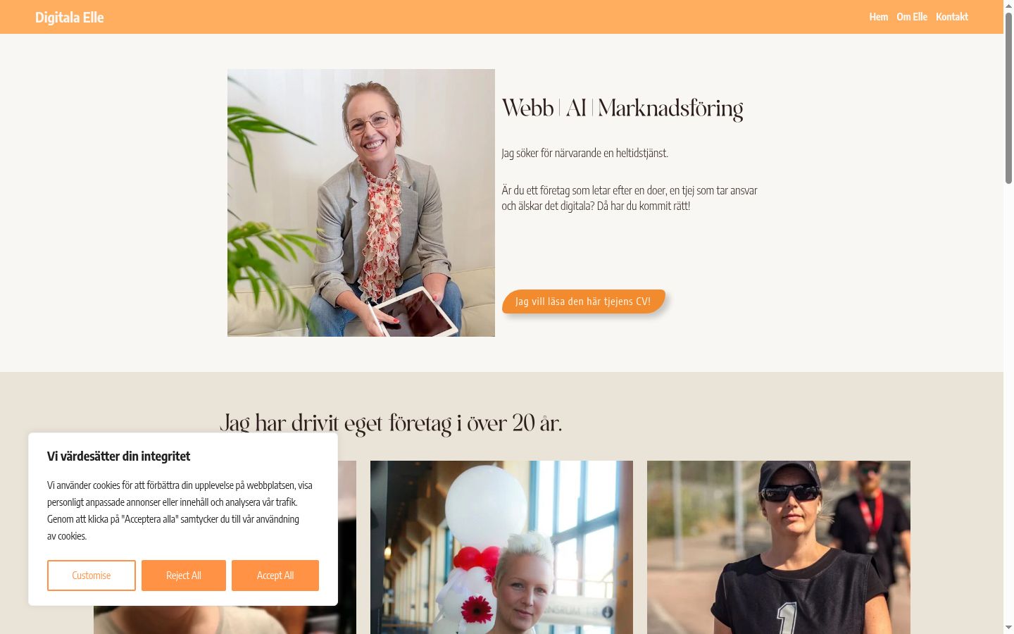 Skærmbillede af samtykkebanneret, som det blev vist før nogen interaktion