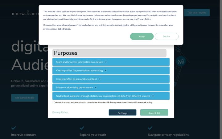 Snímek obrazovky digitalaudience.io