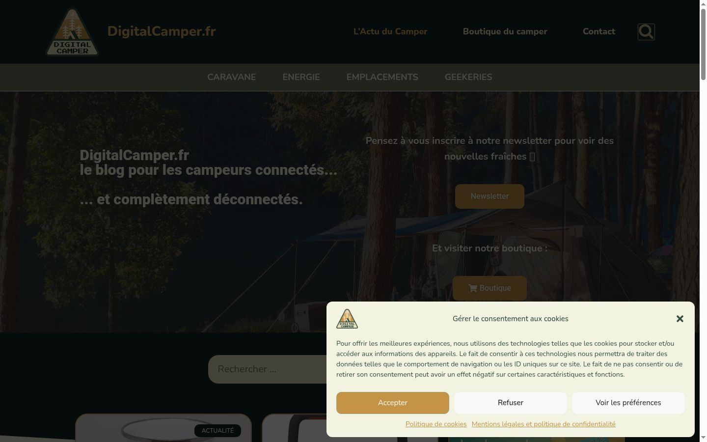 Capture d'écran de la bannière de consentement affichée avant toute interaction