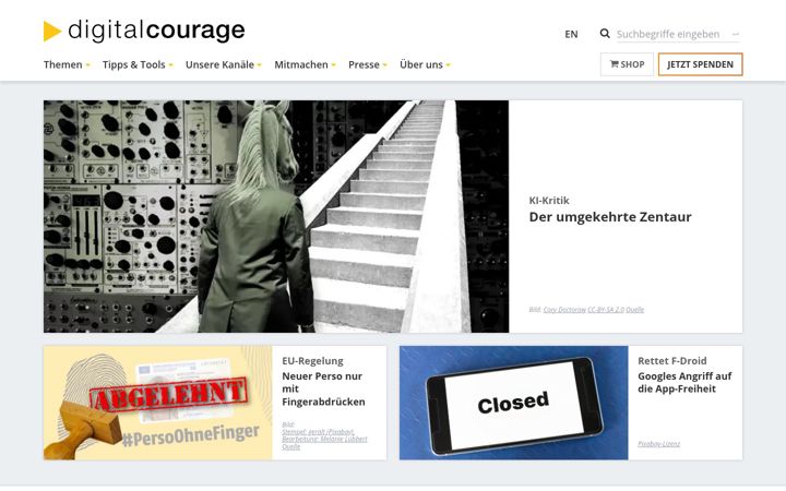 Skärmbild av digitalcourage.de