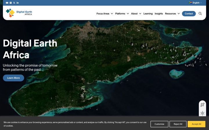 Captură de ecran a digitalearthafrica.org