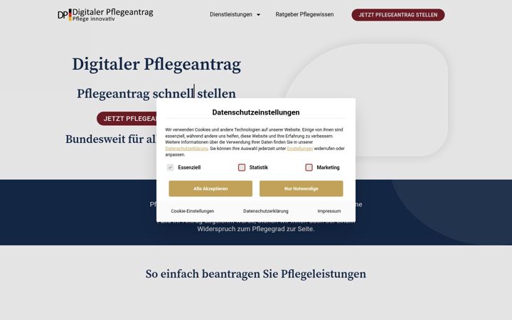 Screenshot of digitaler-pflegeantrag.de