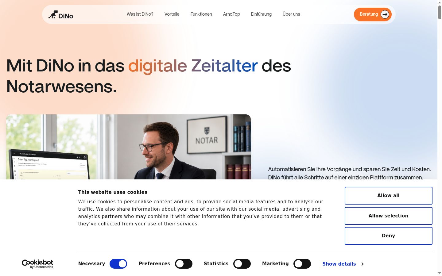 Screenshot des Einwilligungsbanners vor jeglicher Interaktion