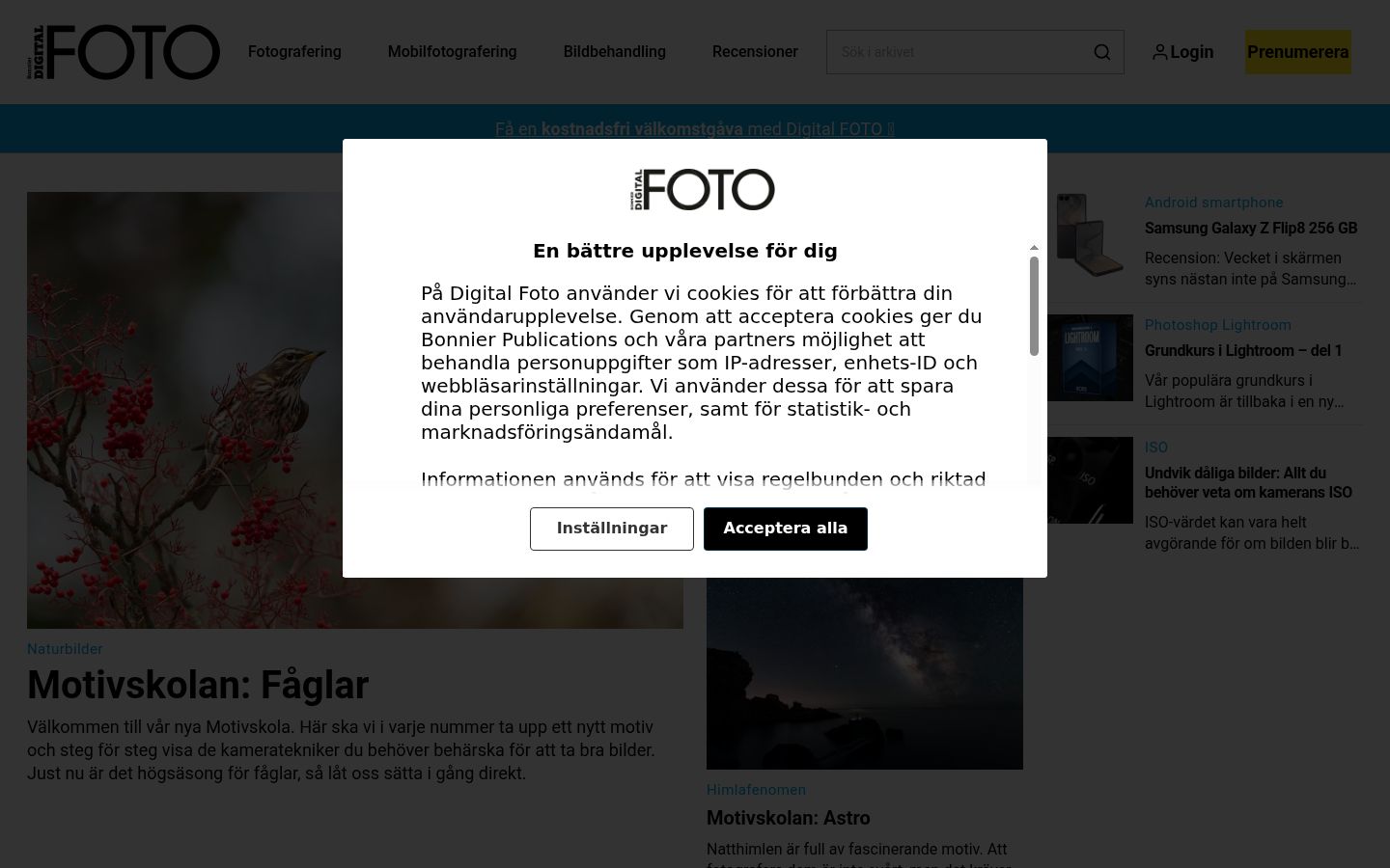 Screenshot del banner di consenso mostrato prima di qualsiasi interazione