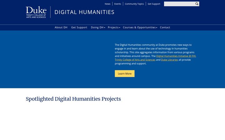 Skjermbilde av digitalhumanities.duke.edu