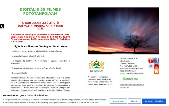 Screenshot of digitalisfototanfolyam.hu