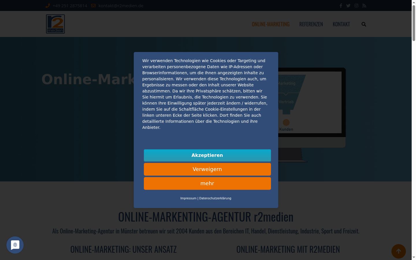 Screenshot del banner di consenso mostrato prima di qualsiasi interazione
