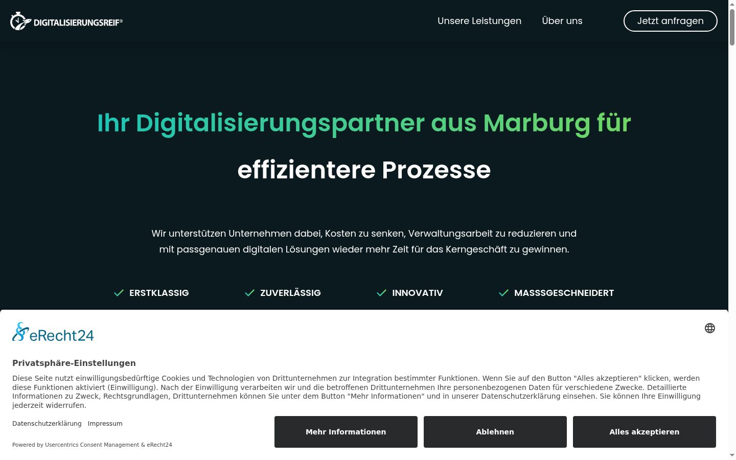 Screenshot des Einwilligungsbanners vor jeglicher Interaktion