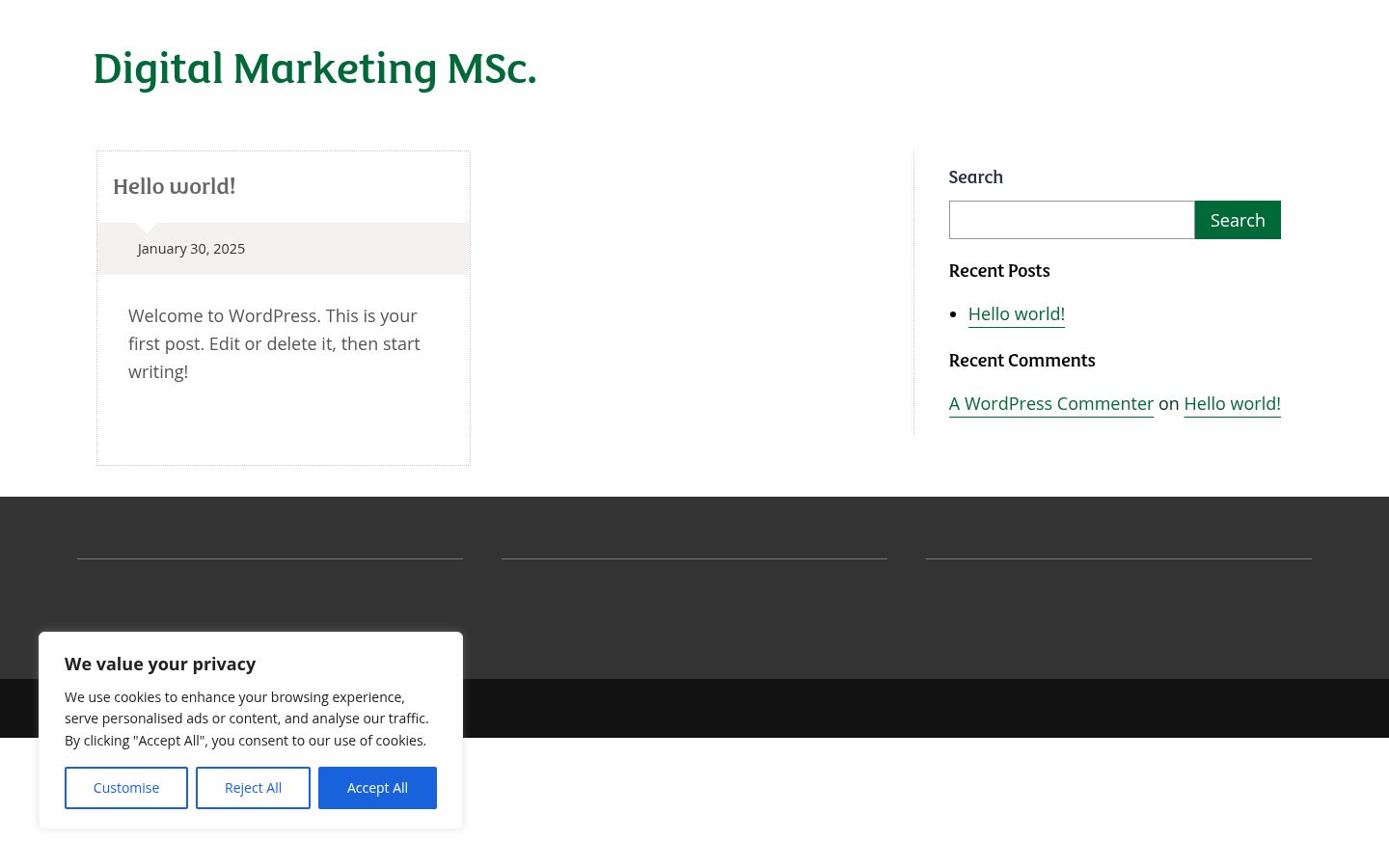 Screenshot del banner di consenso mostrato prima di qualsiasi interazione