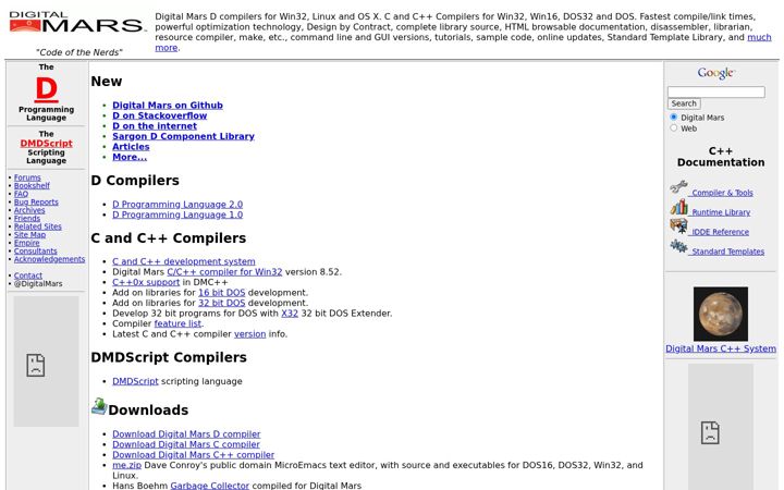 Screenshot of digitalmars.com