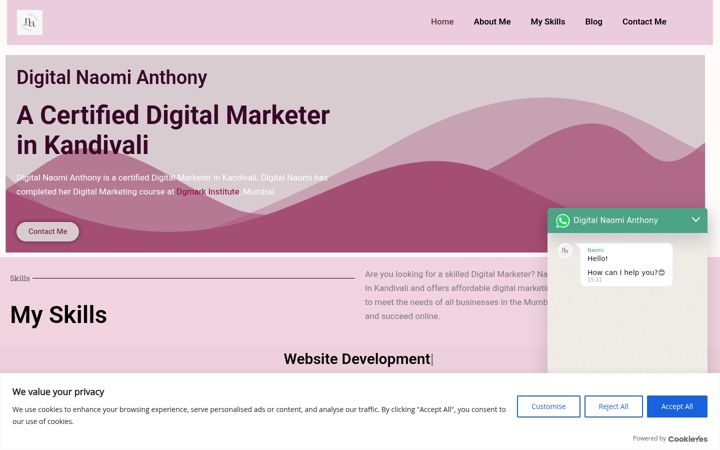 Kuvakaappaus sivustosta digitalnaomianthony.in