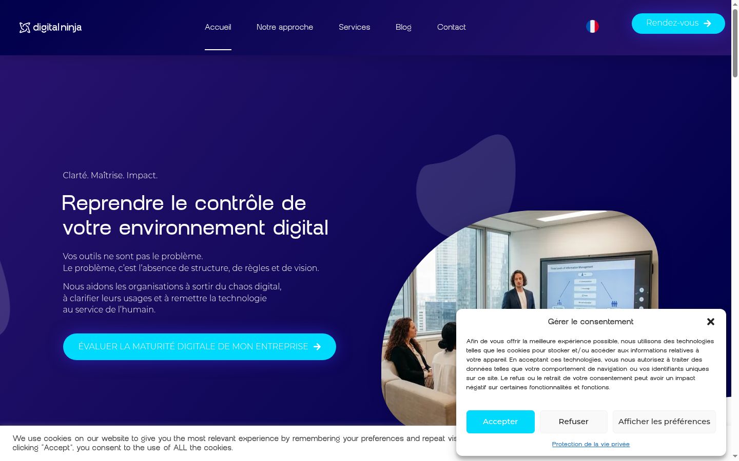 Capture d'écran de la bannière de consentement affichée avant toute interaction