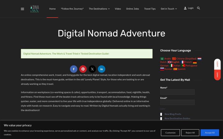 Screenshot of digitalnomadadventure.com