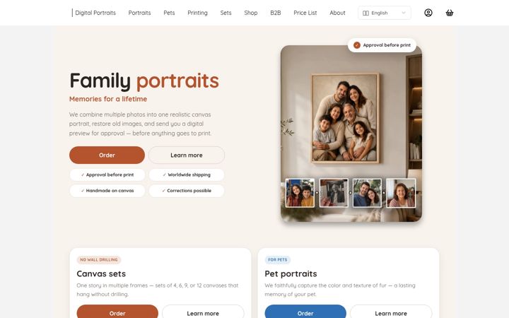 Screenshot van digitalportraits.shop
