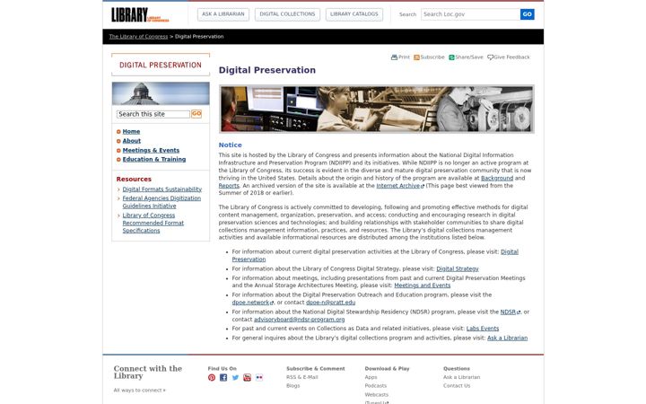 Skjámynd af digitalpreservation.gov