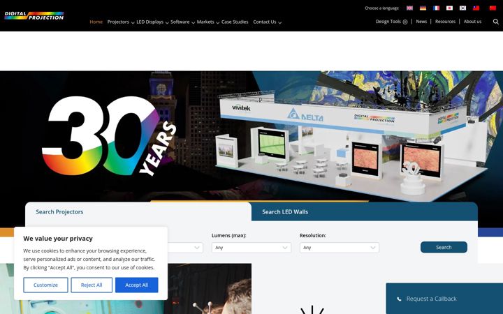 Screenshot of digitalprojection.com