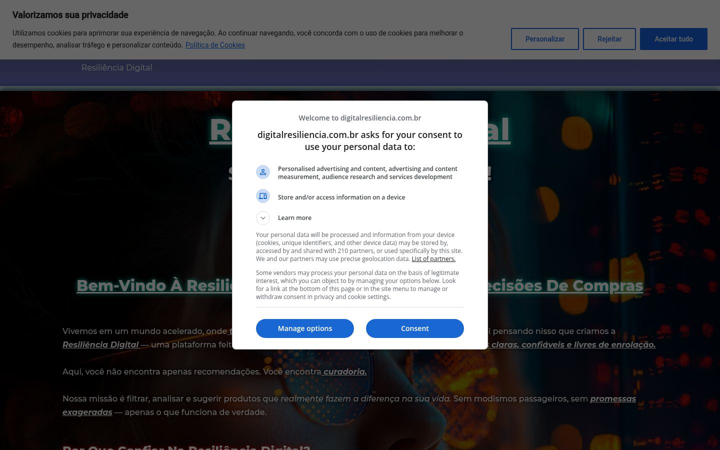 Screenshot of the consent banner shown before any interaction