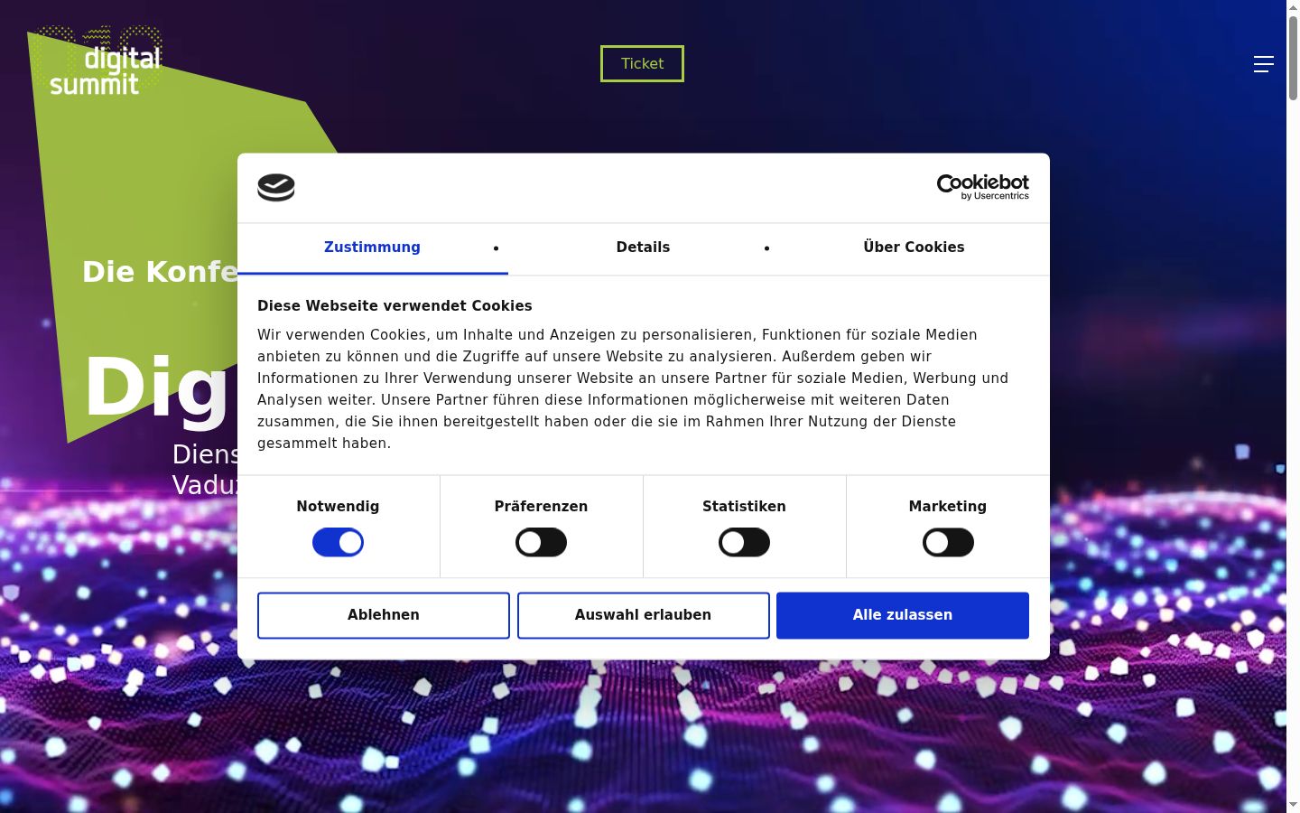 Screenshot of the consent banner shown before any interaction