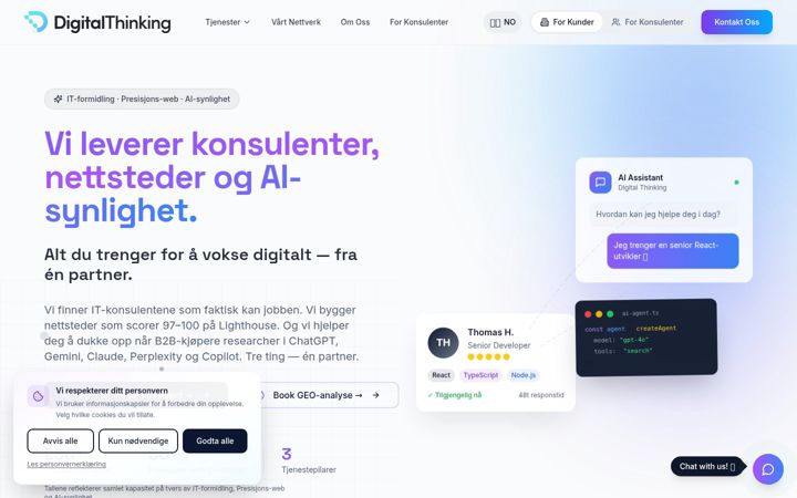 Captură de ecran a digitalthinking.no