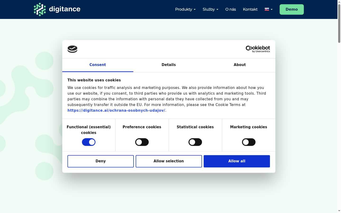 Screenshot of the consent banner shown before any interaction