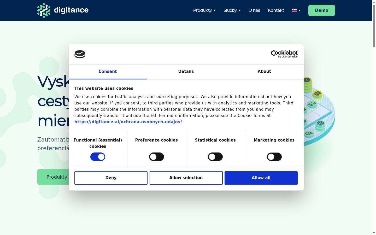 Screenshot of the consent banner shown before any interaction
