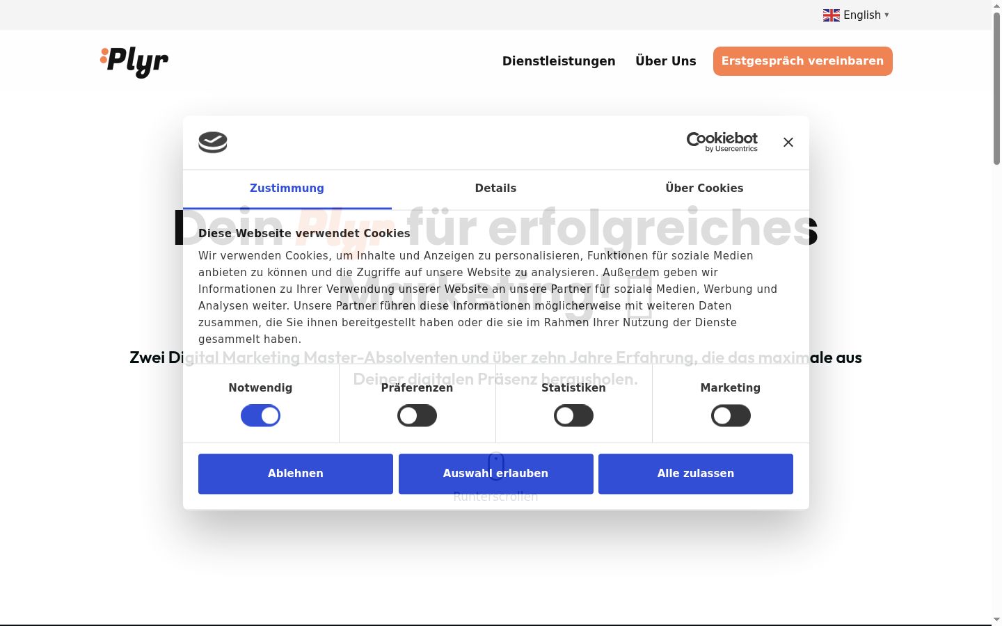Screenshot of the consent banner shown before any interaction