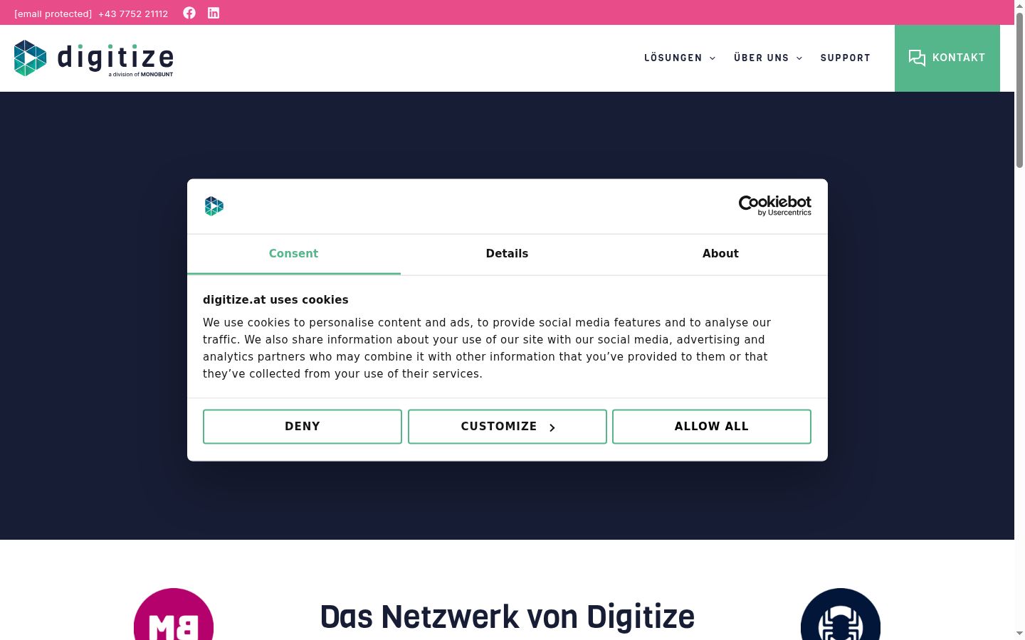 Screenshot of the consent banner shown before any interaction