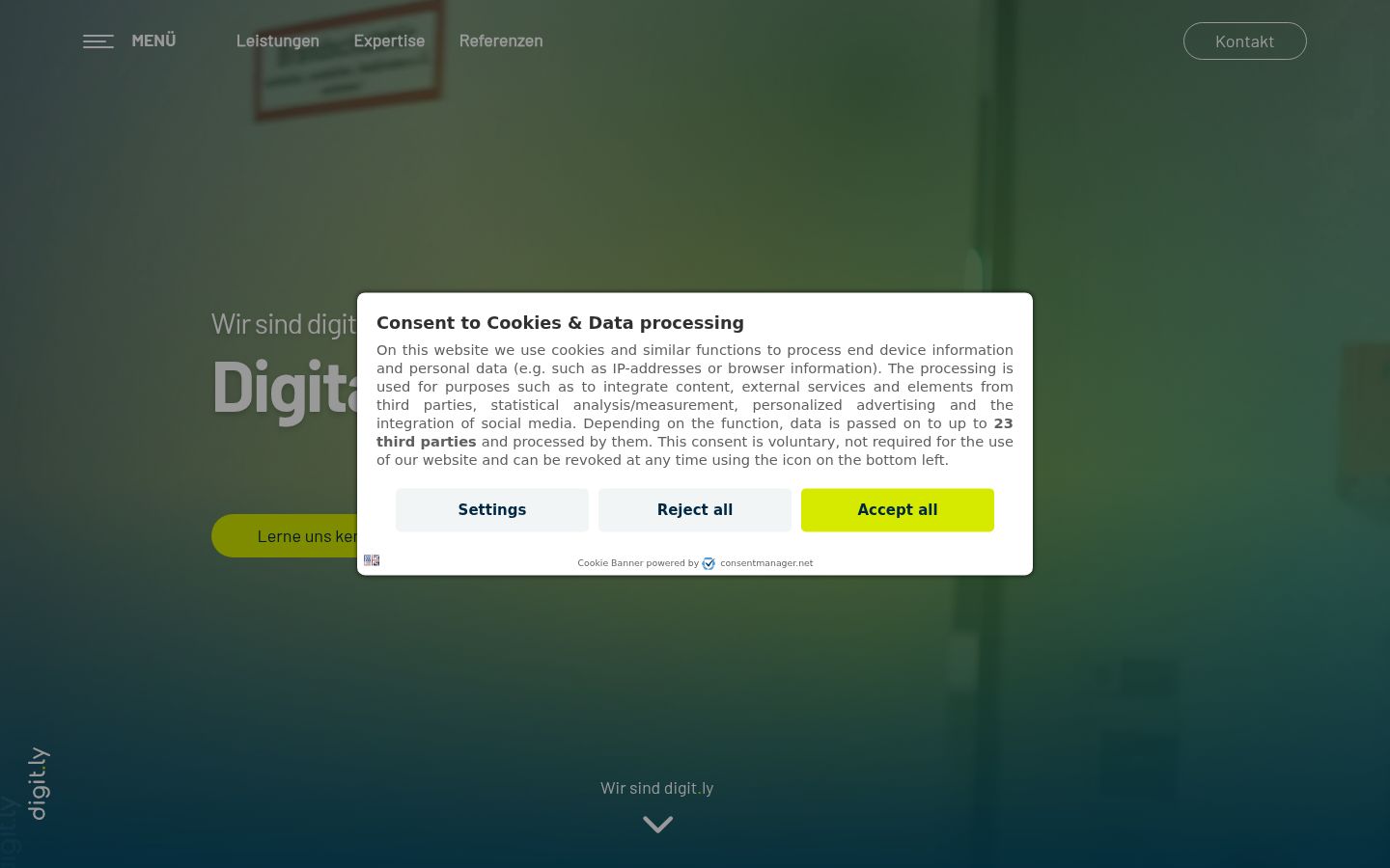 Screenshot des Einwilligungsbanners vor jeglicher Interaktion