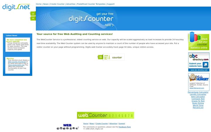 Screenshot of digits.net