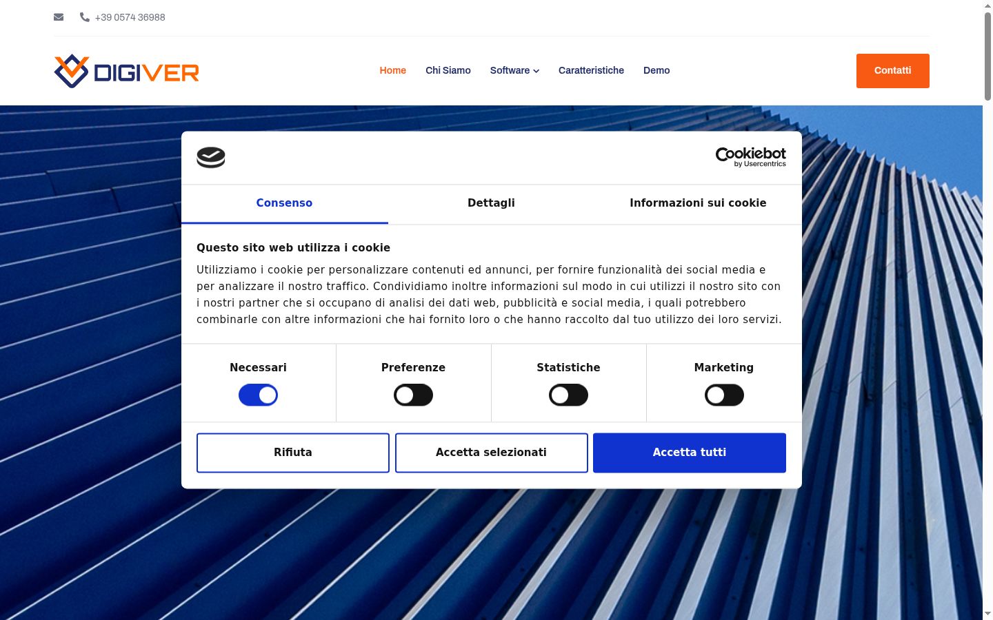 Screenshot del banner di consenso mostrato prima di qualsiasi interazione