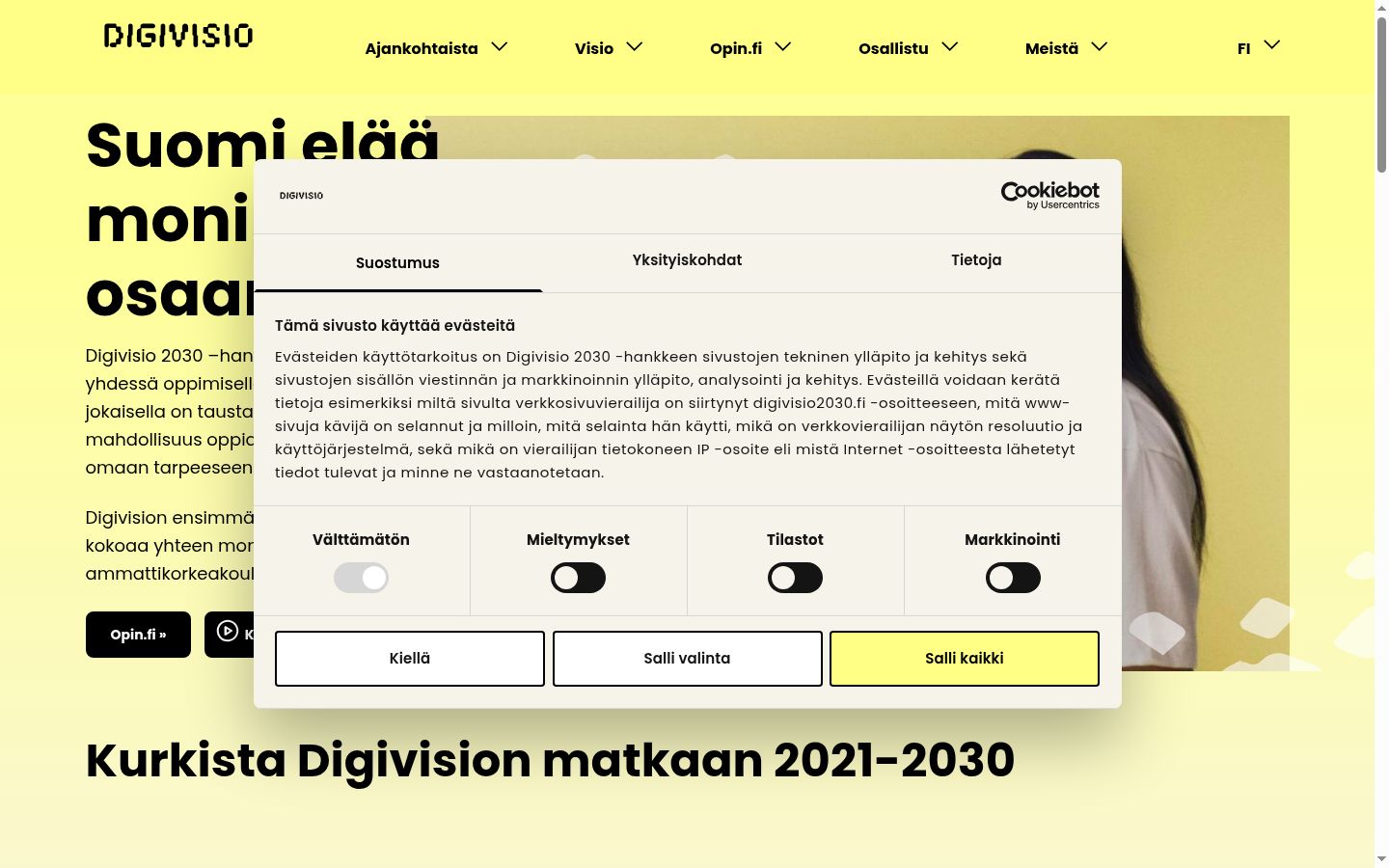 Screenshot del banner di consenso mostrato prima di qualsiasi interazione
