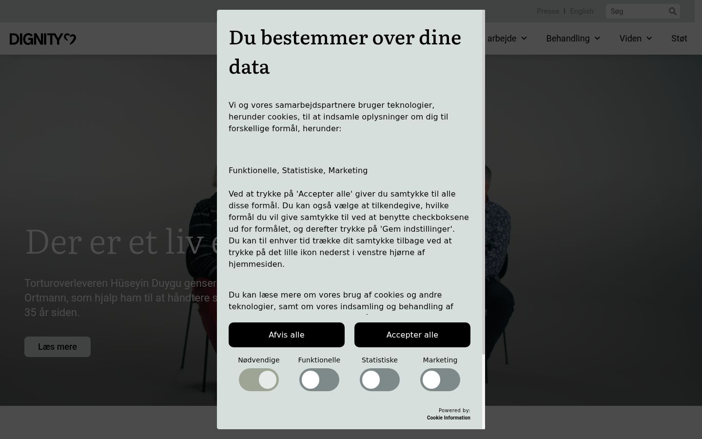 Skærmbillede af samtykkebanneret, som det blev vist før nogen interaktion