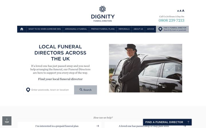 Zrzut ekranu dignityfunerals.co.uk
