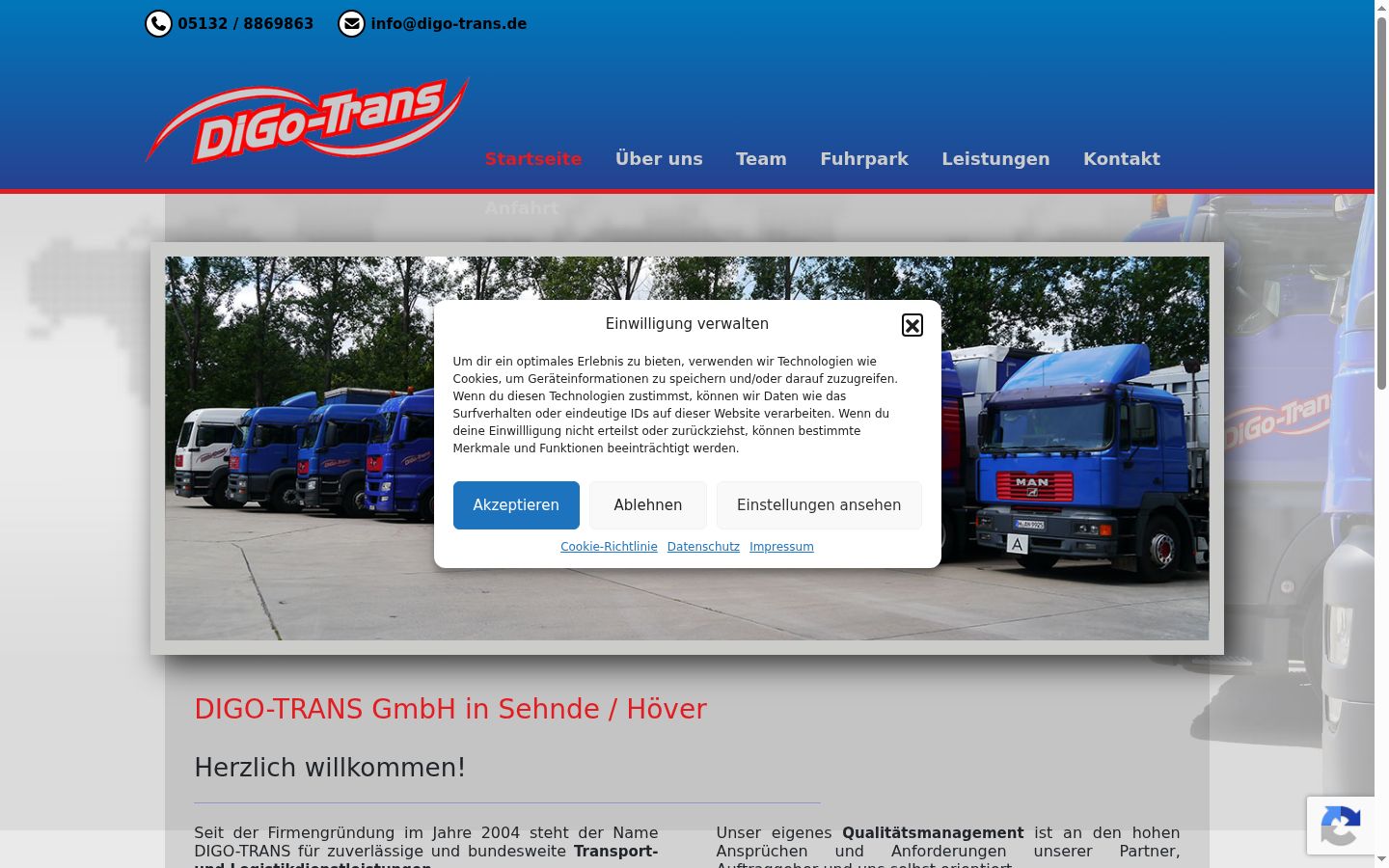 Screenshot des Einwilligungsbanners vor jeglicher Interaktion