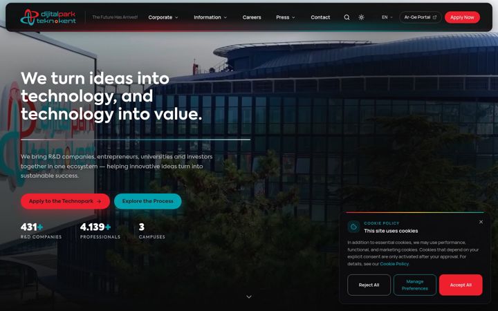 Екранна снимка на dijitalparkteknokent.com.tr