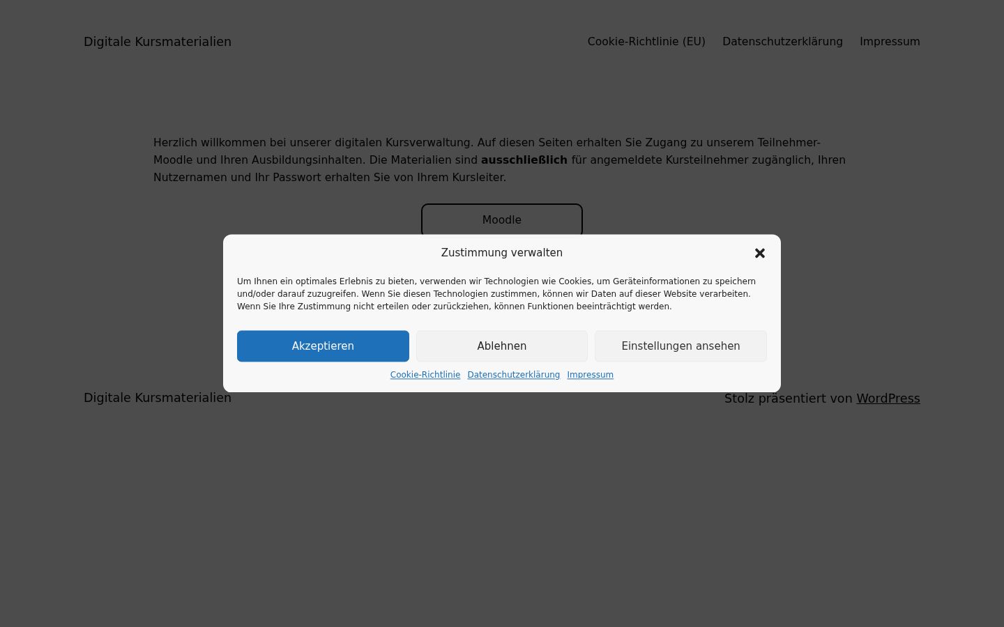 Screenshot des Einwilligungsbanners vor jeglicher Interaktion