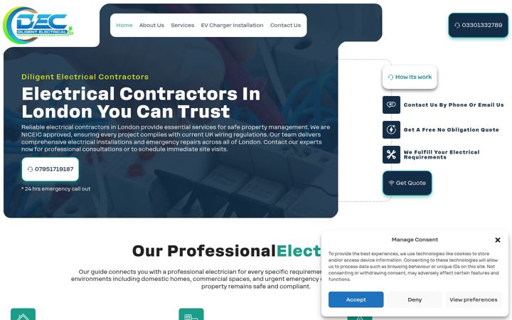 Skärmbild av diligentelectrical.co.uk