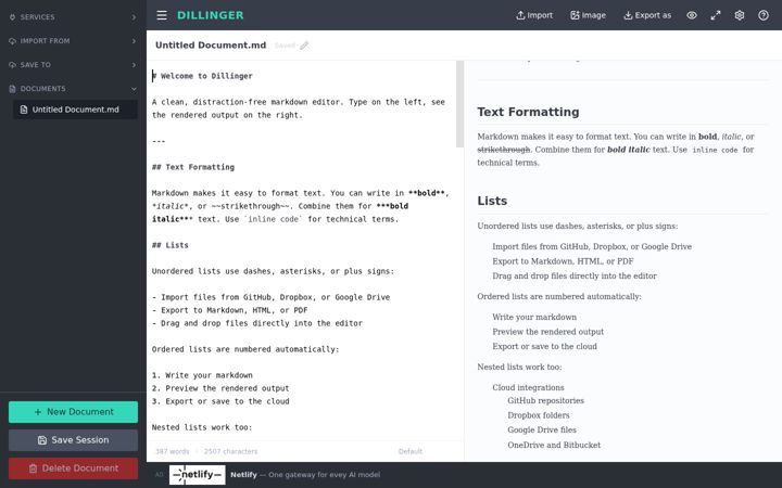 Screenshot of dillinger.io