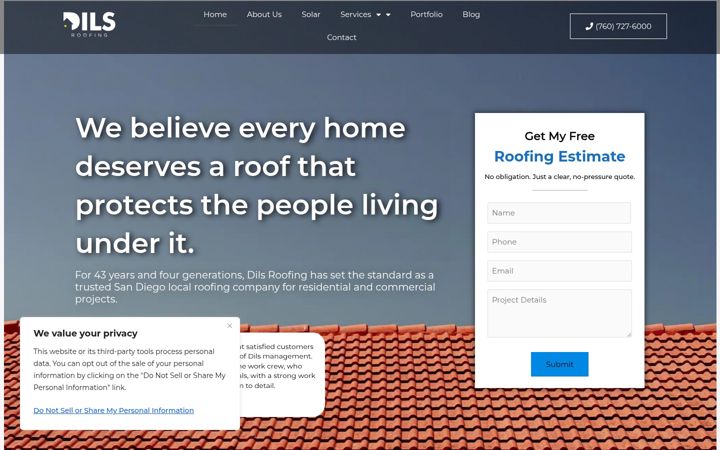 Screenshot of dilsroofing.com